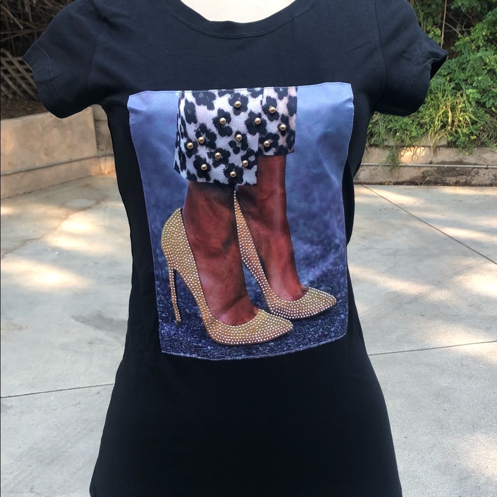 Black embellished t shirt bling